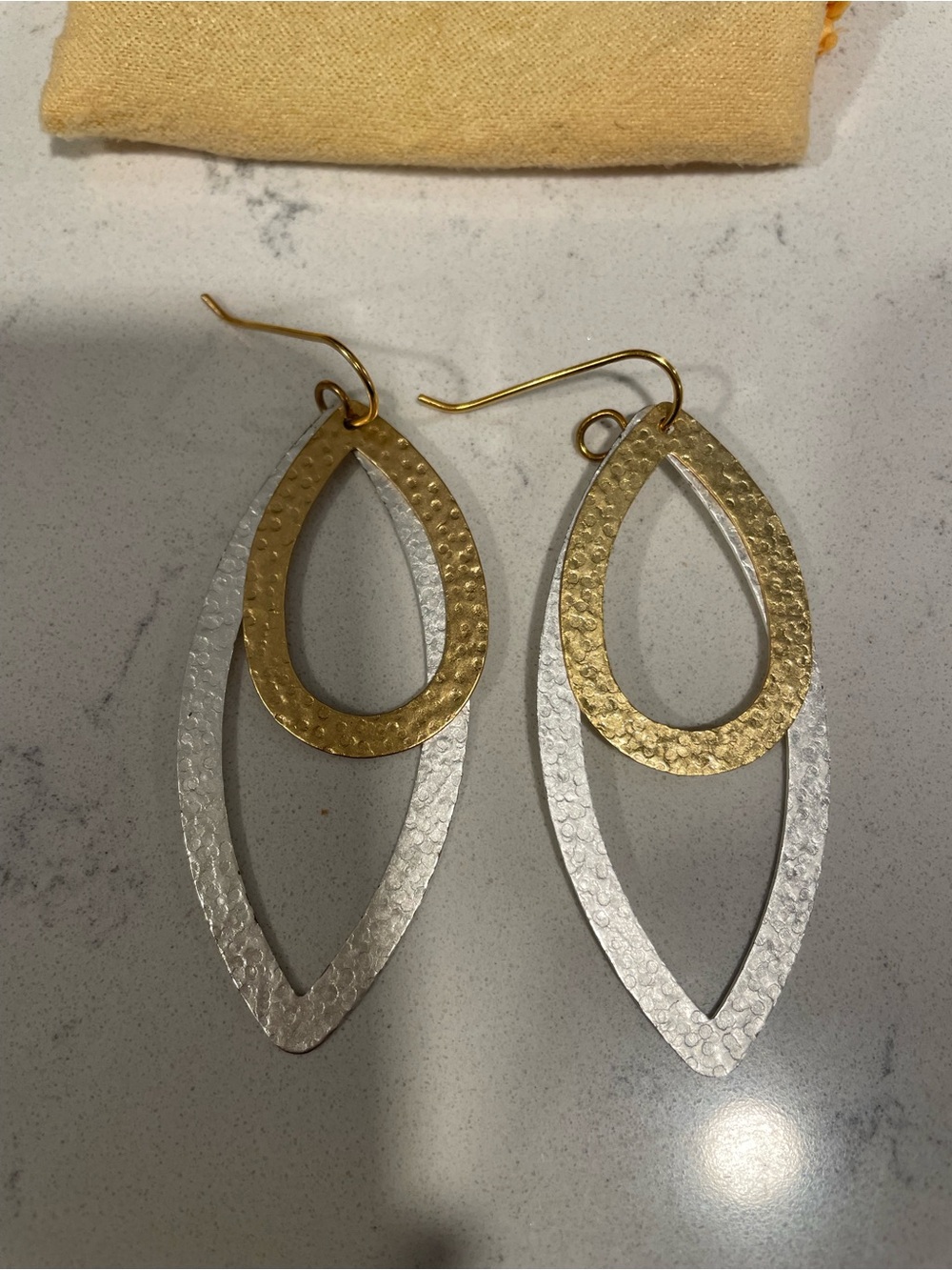 Two-Tone Hammered Teardrop Dangle Earrings - Gold & Silver